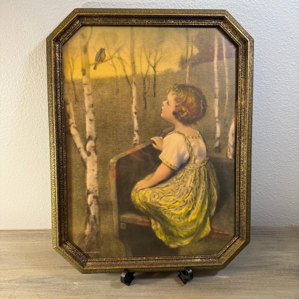 Vintage Cottagecore Framed Art Samuel Schiff NY Gold Ornate Frame